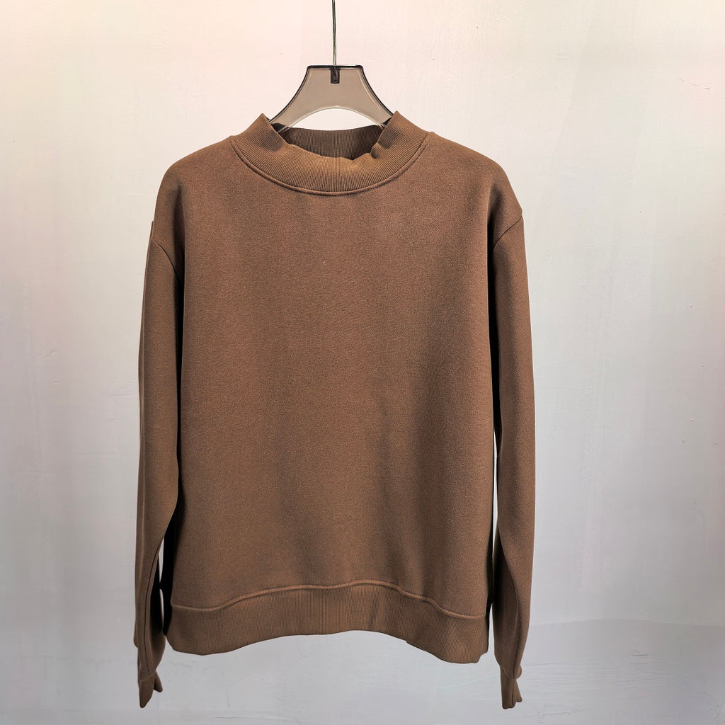 Brushed Fleece Mock Neck Drop Shoulder Sweatshirt - Brown
