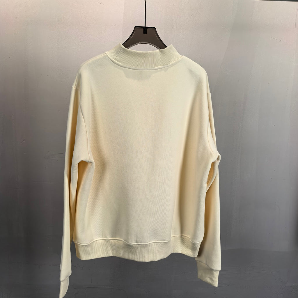 Brushed Fleece Mock Neck Drop Shoulder Sweatshirt - Cream - 1