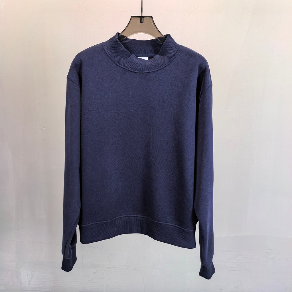 Brushed Fleece Mock Neck Drop Shoulder Sweatshirt - Dark_Blue