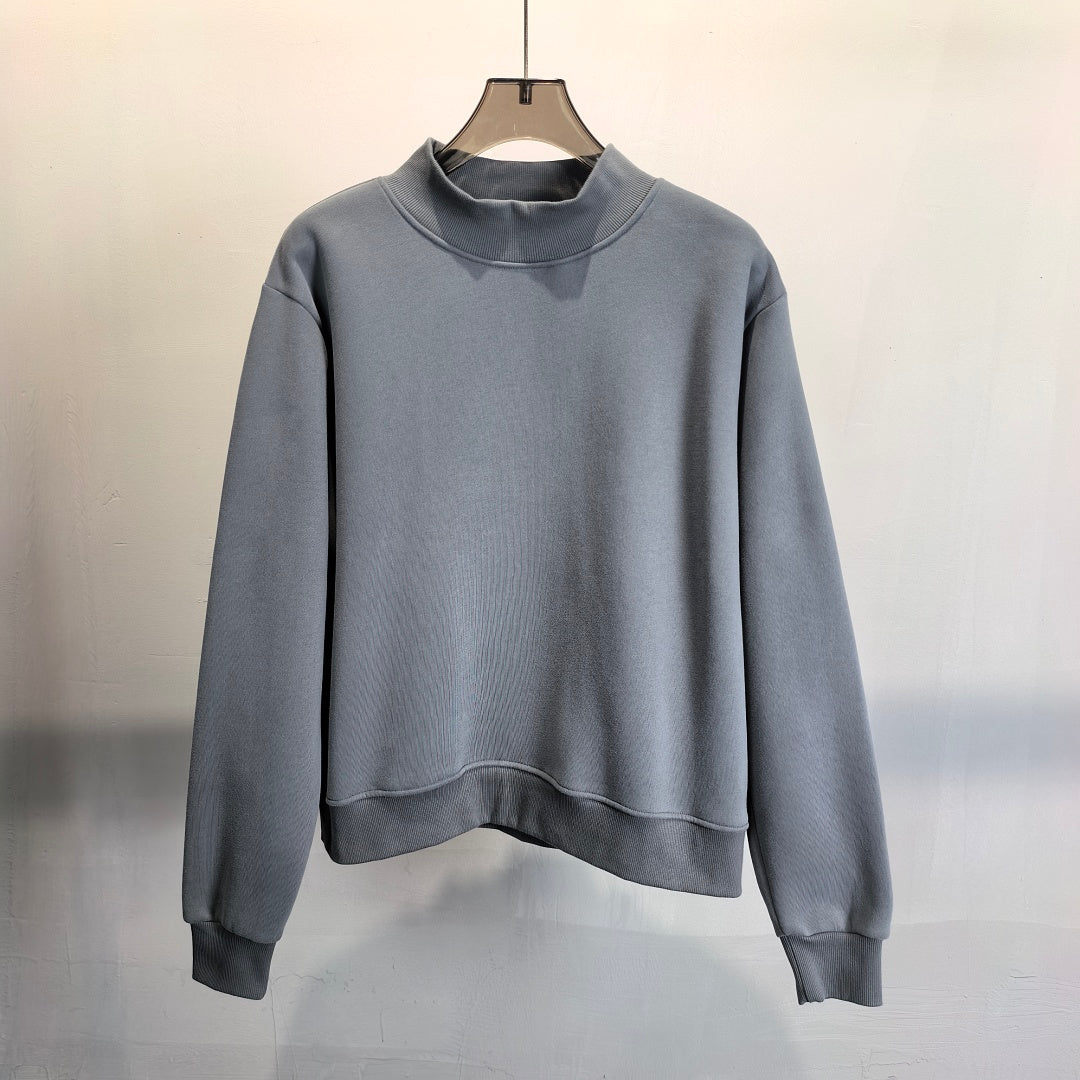 Brushed Fleece Mock Neck Drop Shoulder Sweatshirt - Dark_Gray