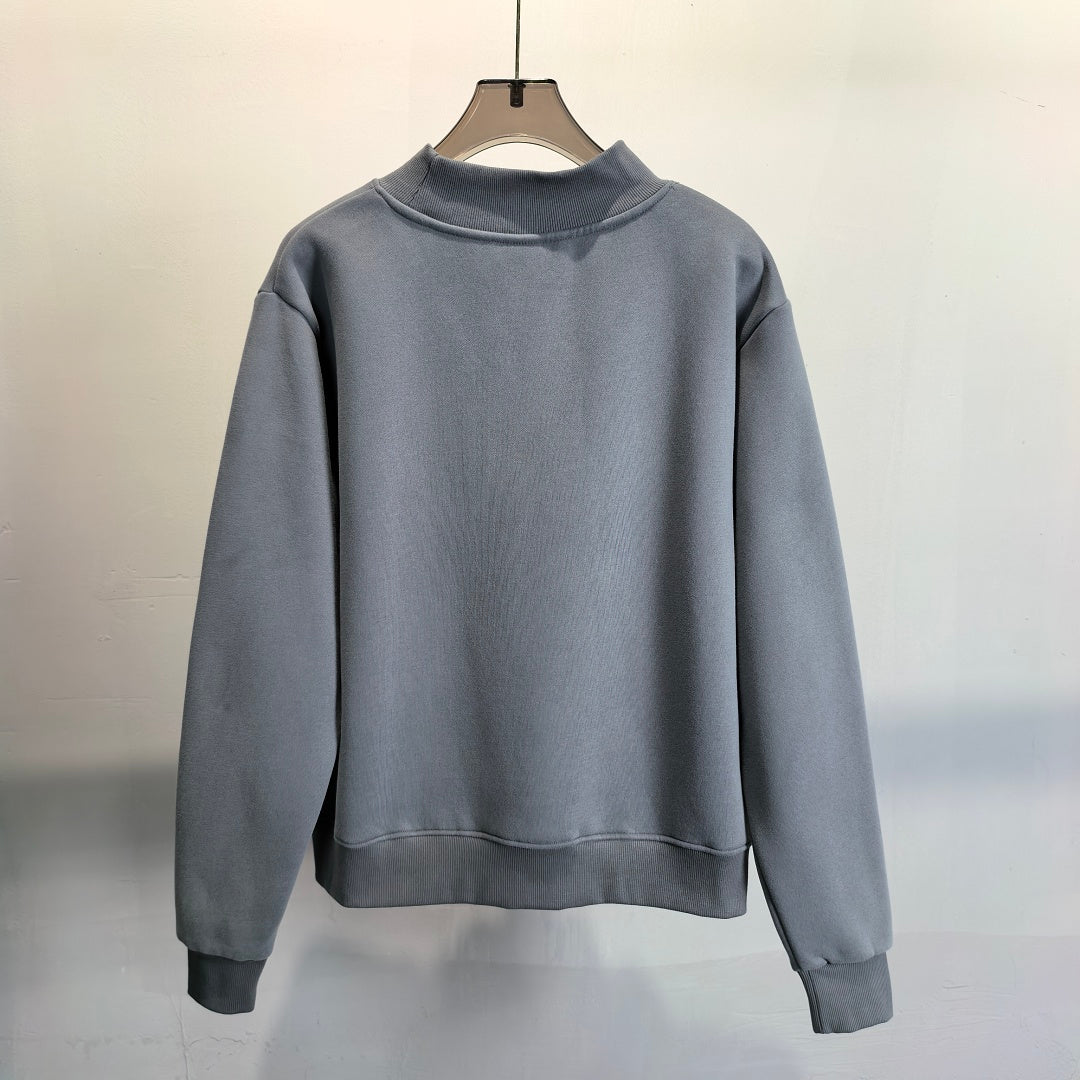 Brushed Fleece Mock Neck Drop Shoulder Sweatshirt - Dark_Gray - 1