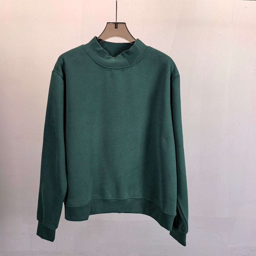 Brushed Fleece Mock Neck Drop Shoulder Sweatshirt - Forest_Green