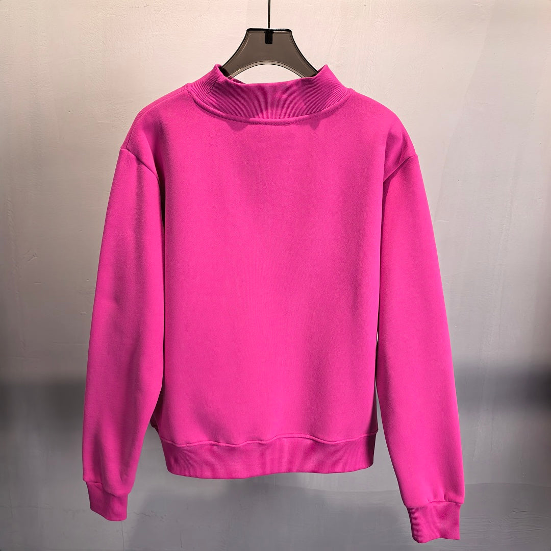 Brushed Fleece Mock Neck Drop Shoulder Sweatshirt - Fuchsia - 1