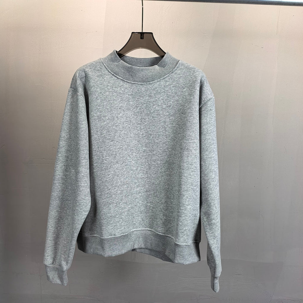 Brushed Fleece Mock Neck Drop Shoulder Sweatshirt - Grey