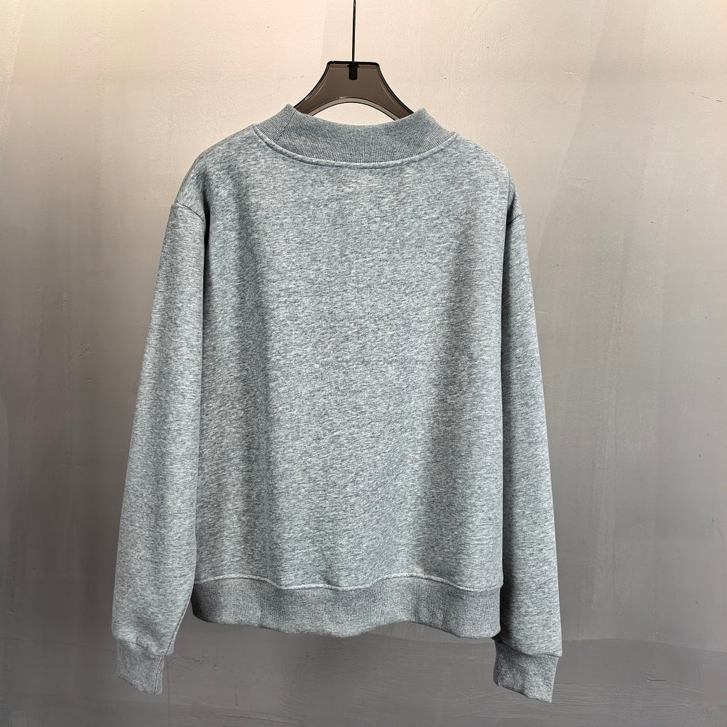 Brushed Fleece Mock Neck Drop Shoulder Sweatshirt - Grey - 1