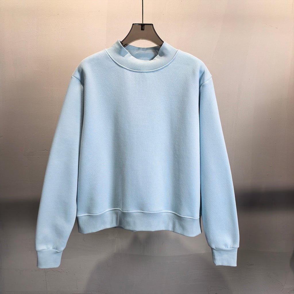 Brushed Fleece Mock Neck Drop Shoulder Sweatshirt - LightBlue