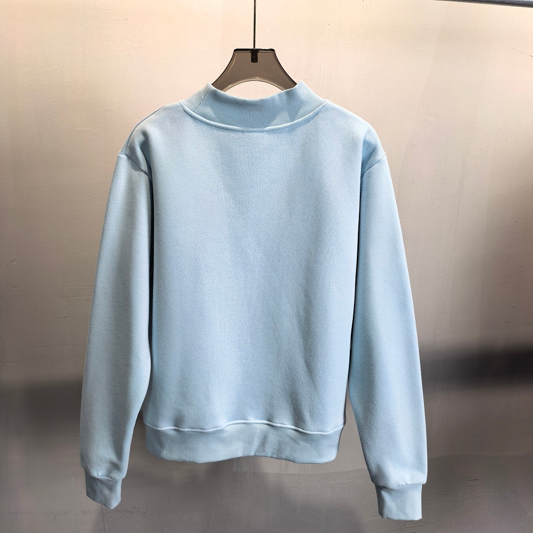 Brushed Fleece Mock Neck Drop Shoulder Sweatshirt - LightBlue - 1