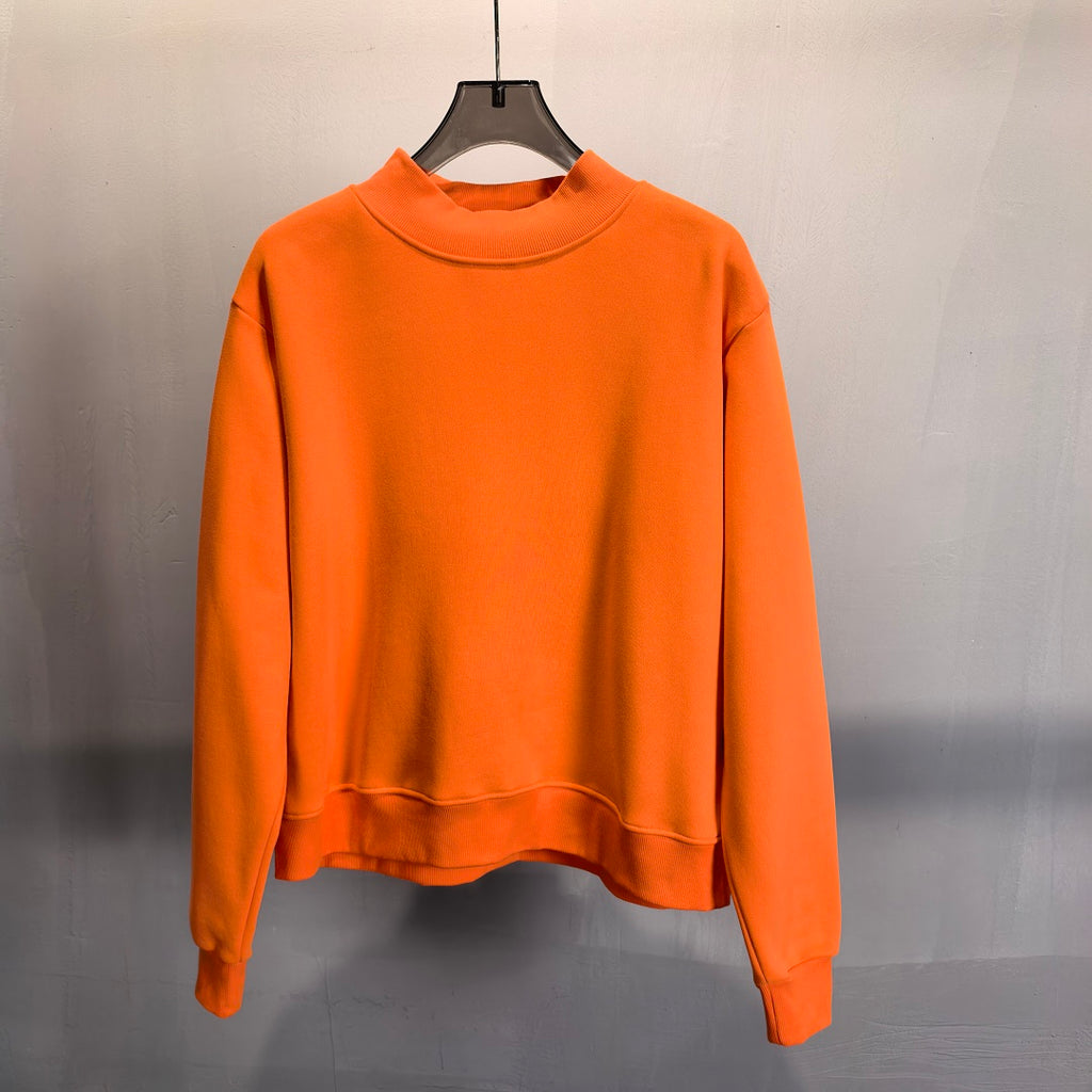 Brushed Fleece Mock Neck Drop Shoulder Sweatshirt - Orange