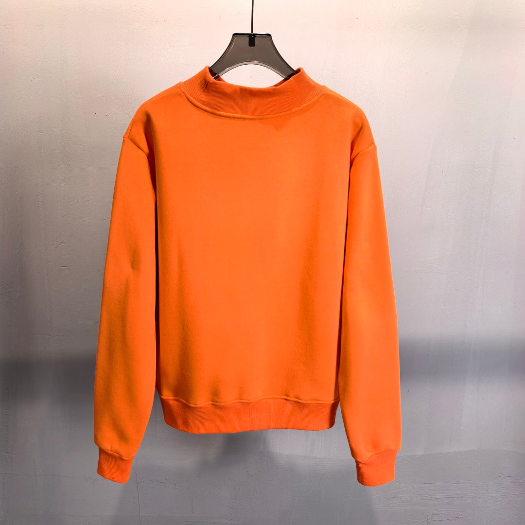 Brushed Fleece Mock Neck Drop Shoulder Sweatshirt - Orange - 1