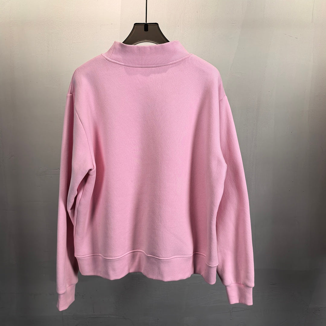 Brushed Fleece Mock Neck Drop Shoulder Sweatshirt - Pink - 1