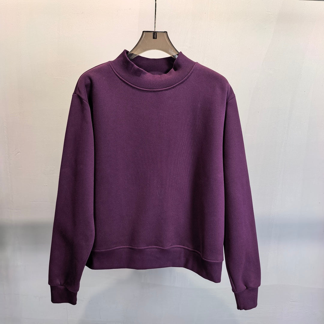 Brushed Fleece Mock Neck Drop Shoulder Sweatshirt - Plum