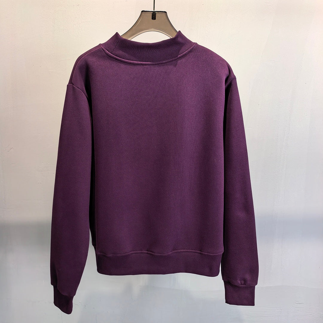 Brushed Fleece Mock Neck Drop Shoulder Sweatshirt - Plum - 1