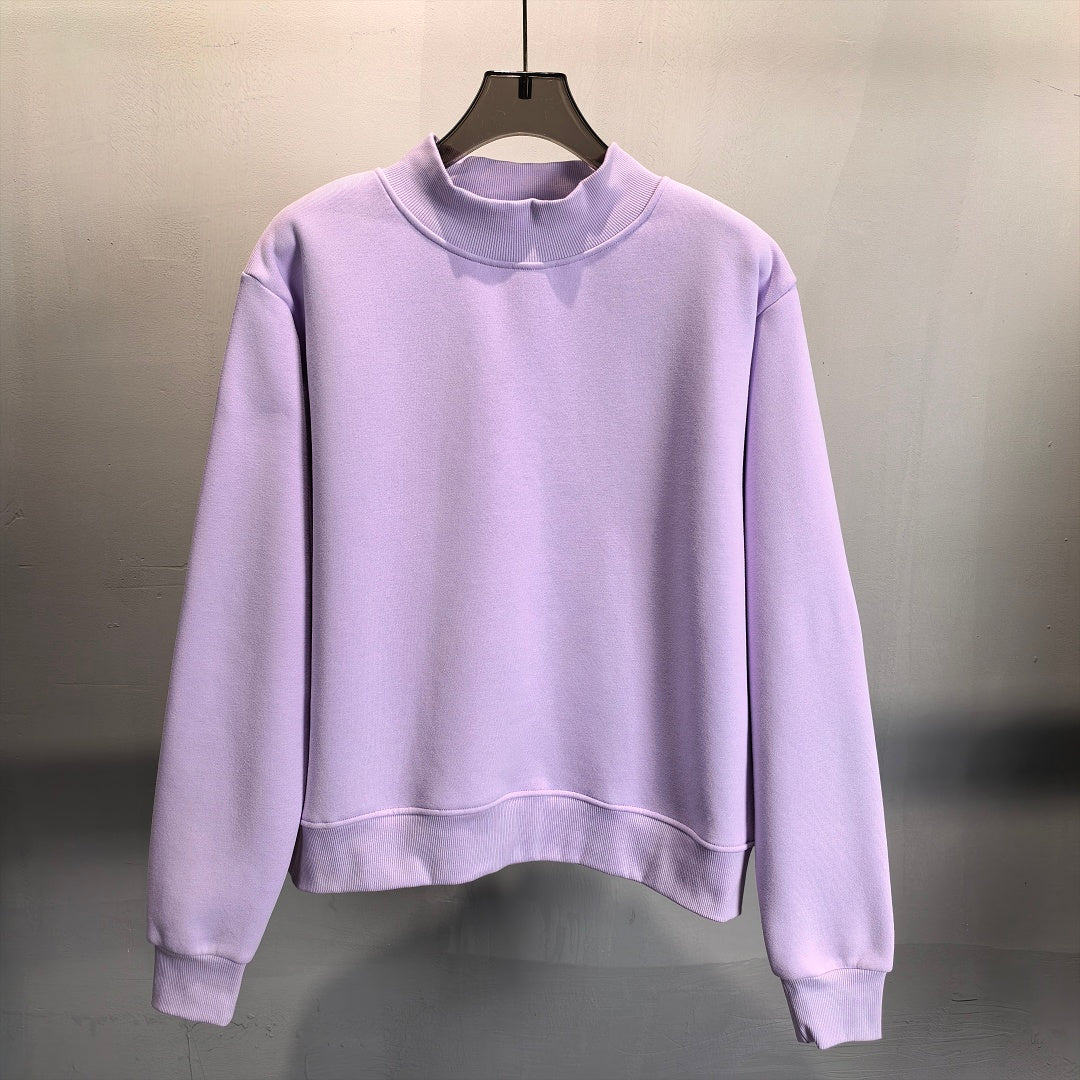 Brushed Fleece Mock Neck Drop Shoulder Sweatshirt - Purple
