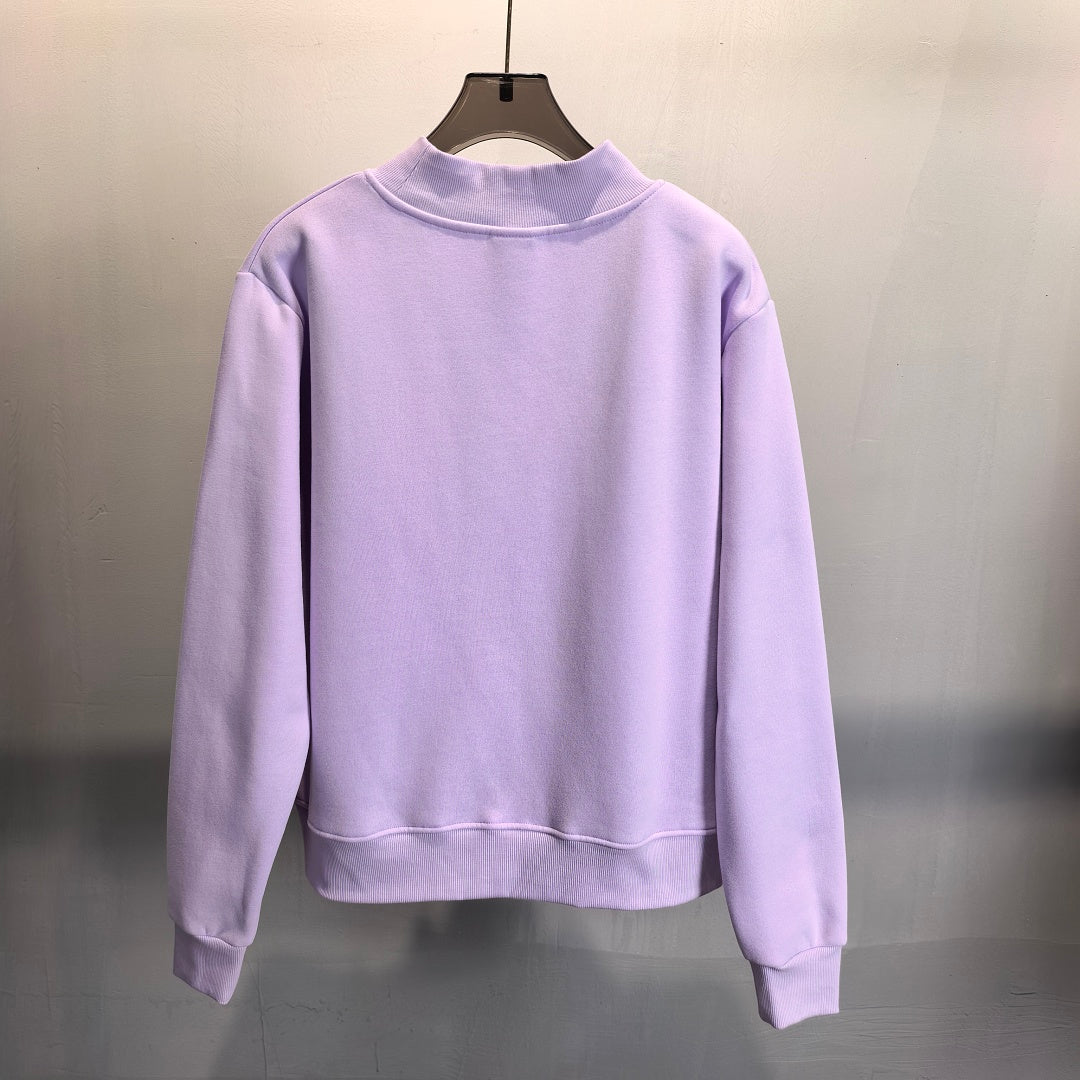 Brushed Fleece Mock Neck Drop Shoulder Sweatshirt - Purple - 1