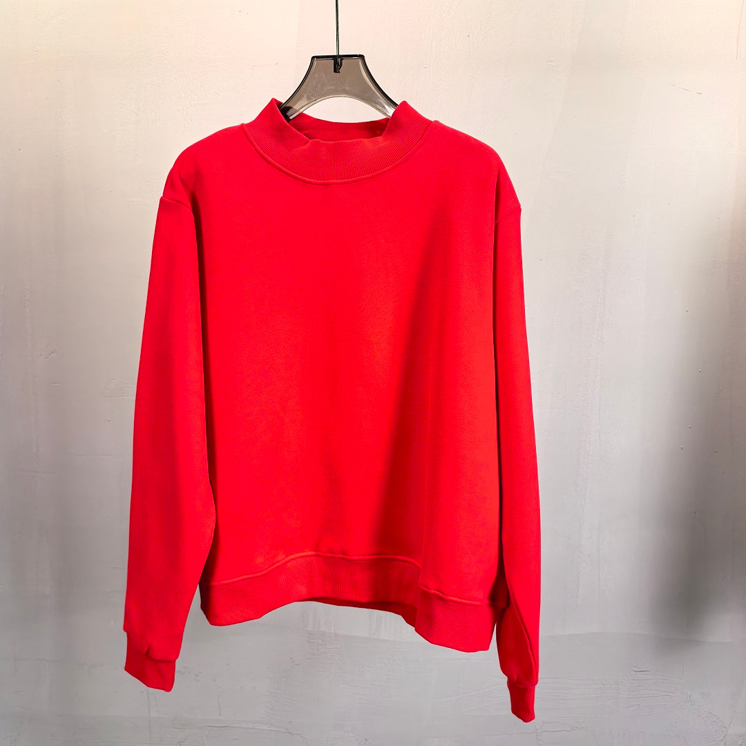 Brushed Fleece Mock Neck Drop Shoulder Sweatshirt - Red