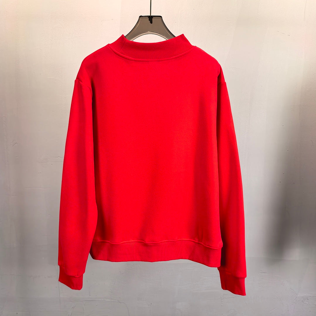 Brushed Fleece Mock Neck Drop Shoulder Sweatshirt - Red - 1