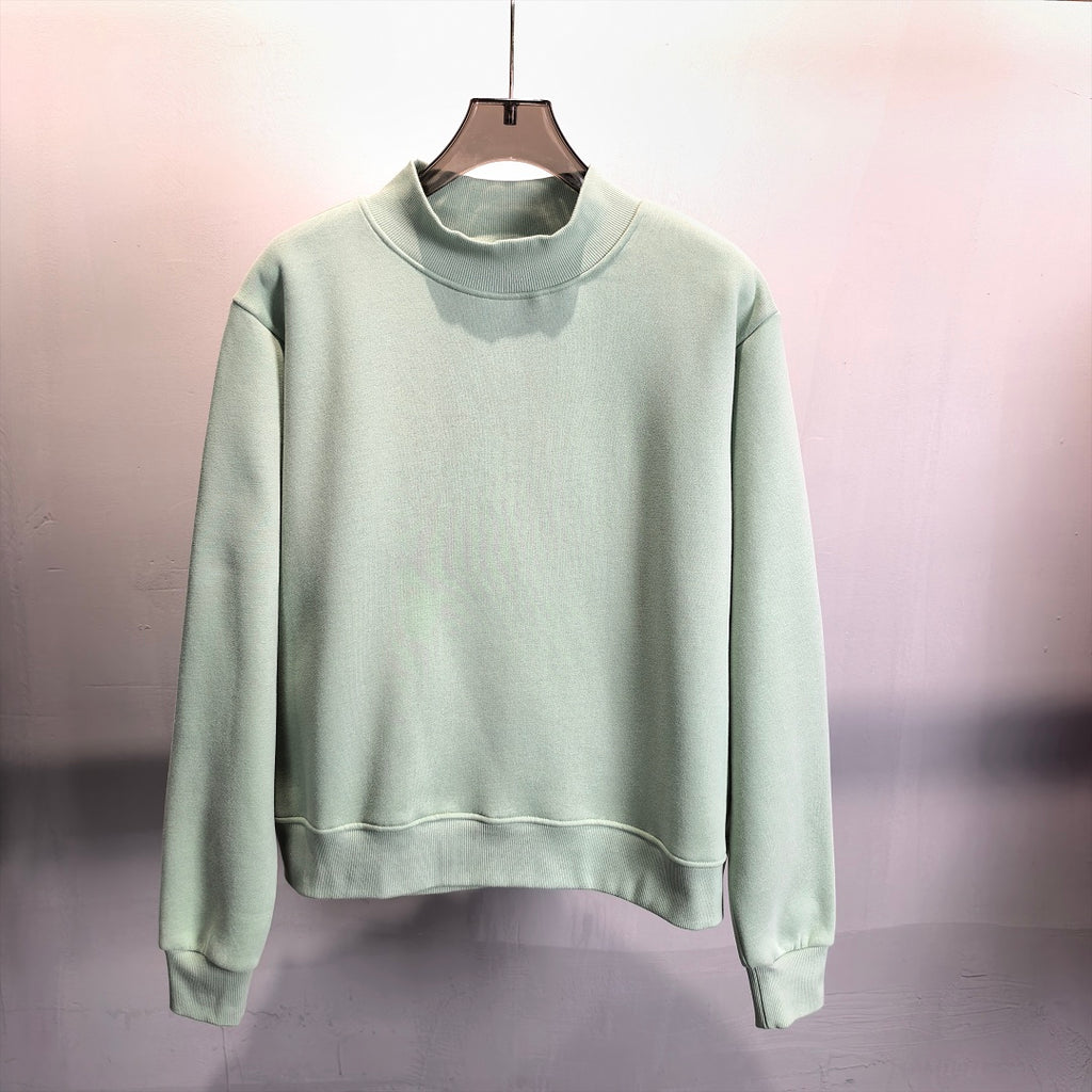 Brushed Fleece Mock Neck Drop Shoulder Sweatshirt - Sage - 1