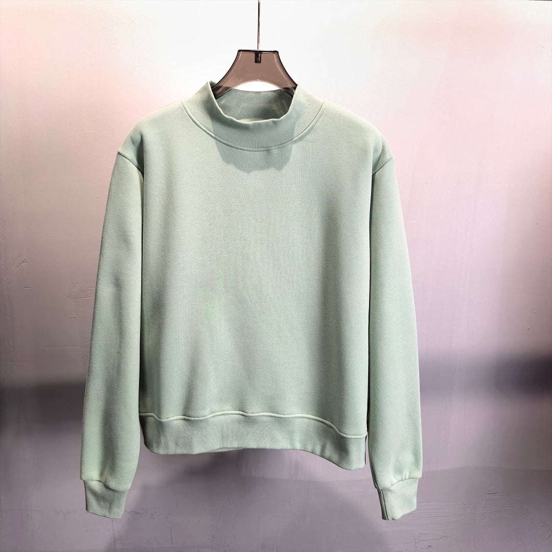 Brushed Fleece Mock Neck Drop Shoulder Sweatshirt - Sage - 1