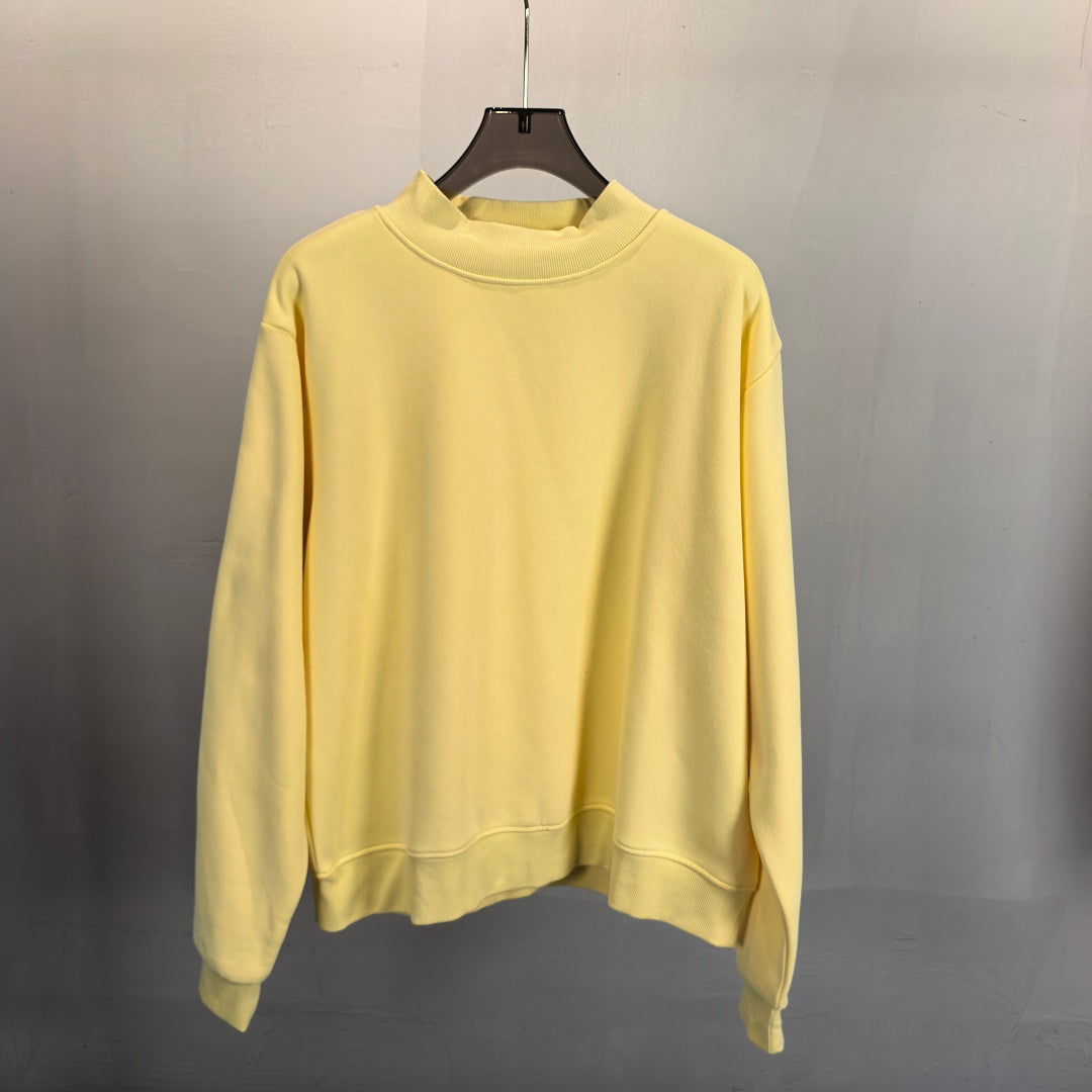 Brushed Fleece Mock Neck Drop Shoulder Sweatshirt - Yellow