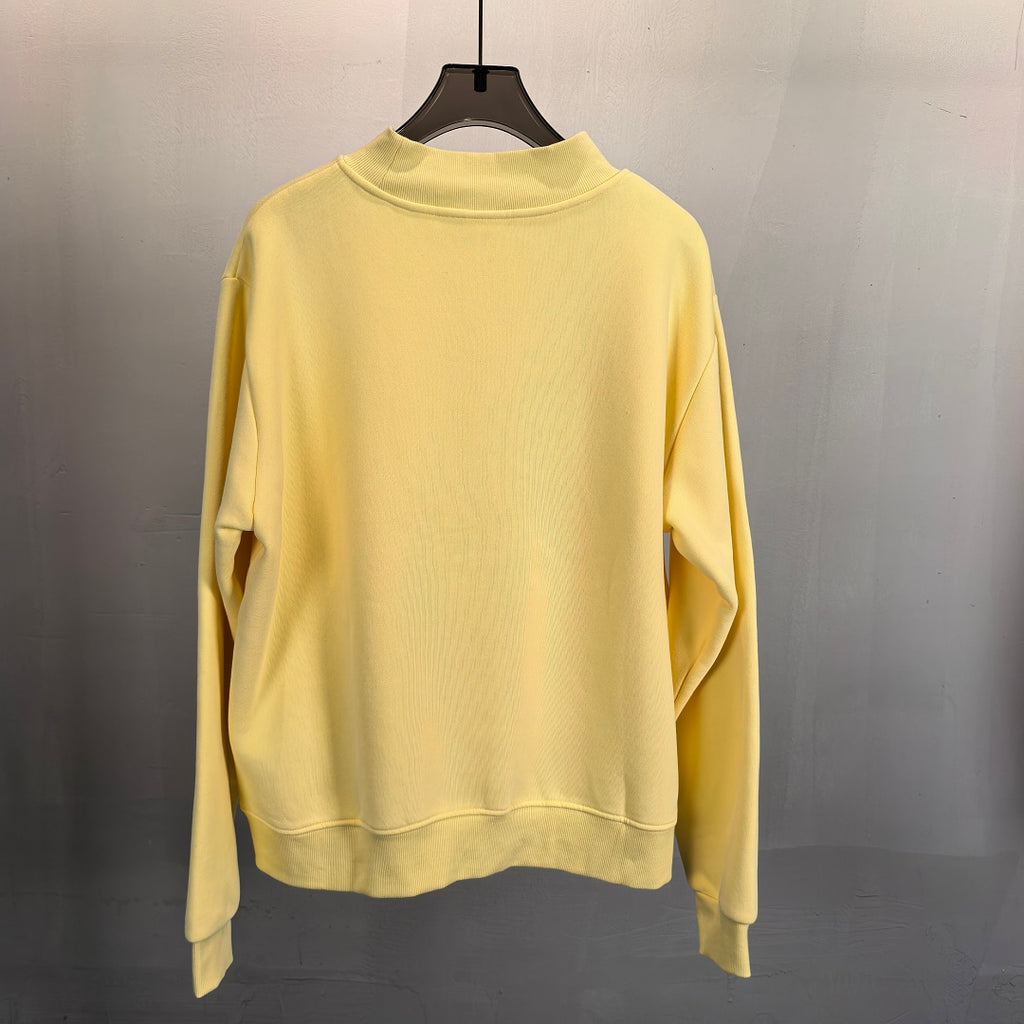 Brushed Fleece Mock Neck Drop Shoulder Sweatshirt - Yellow - 1