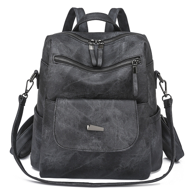 Convertible Faux Leather Backpack Purse - Black
