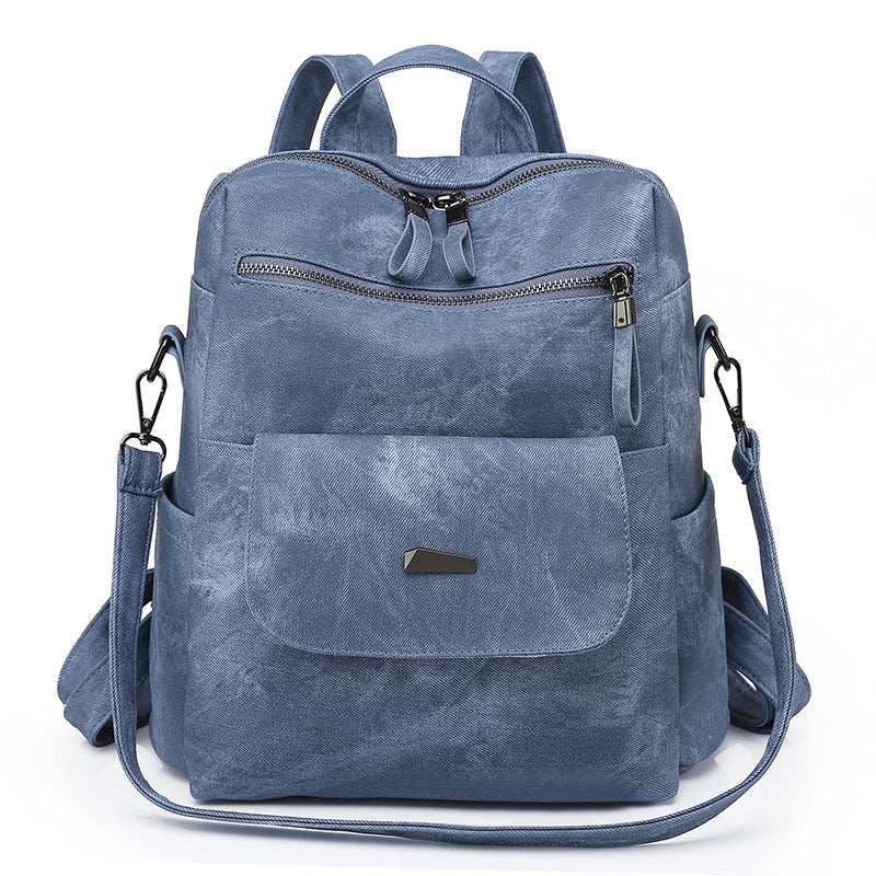 Convertible Faux Leather Backpack Purse - Blue