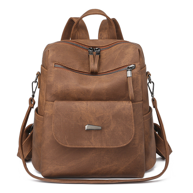 Convertible Faux Leather Backpack Purse - Caramel