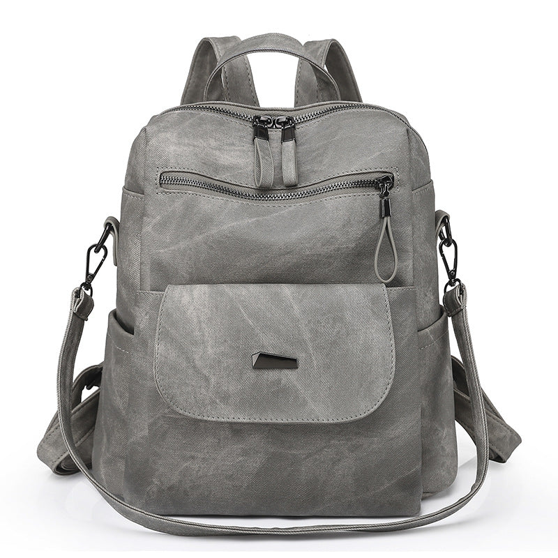 Convertible Faux Leather Backpack Purse - Grey