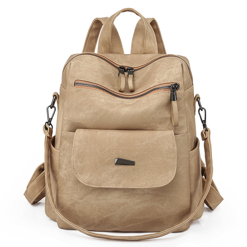 Convertible Faux Leather Backpack Purse - Khaki