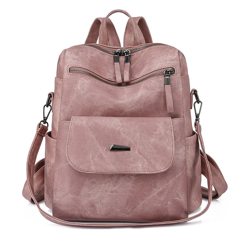 Convertible Faux Leather Backpack Purse - Pink