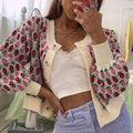 Floral Jacquard Cropped Balloon Sleeve Cardigan - Peach