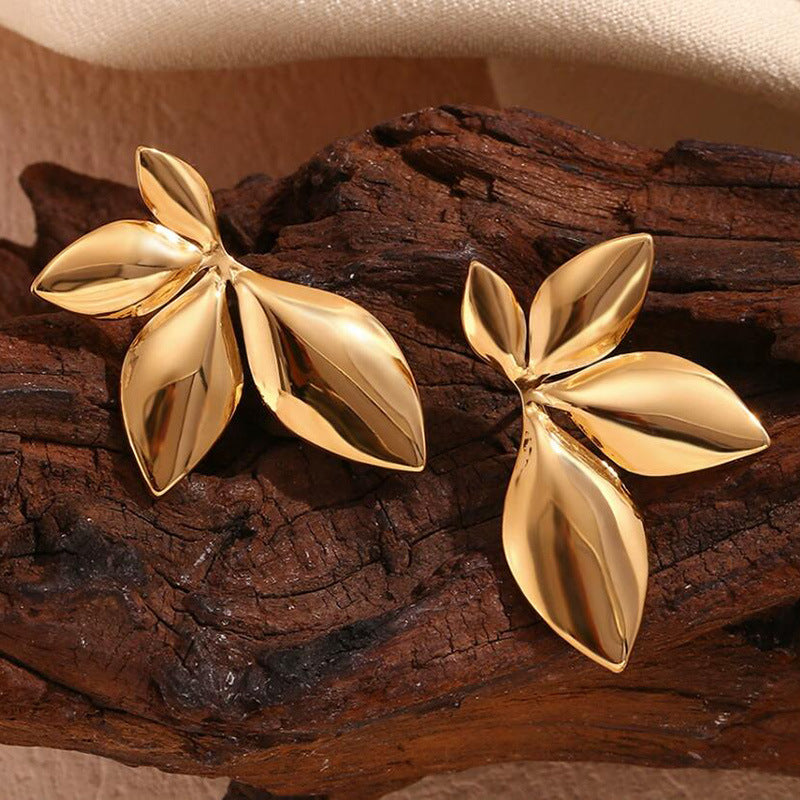 Sculpted Leaf Cluster Stud Earrings - view 1