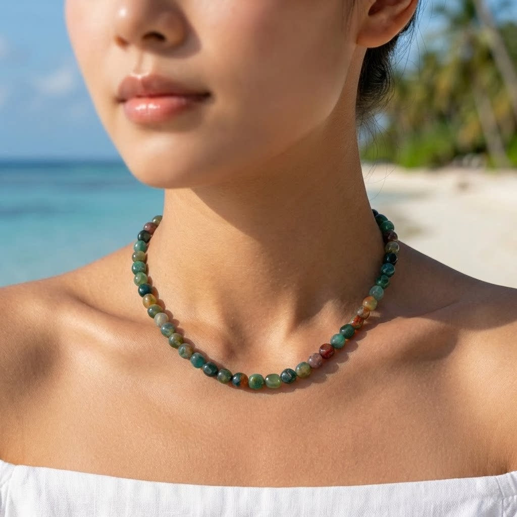 Polished Gemstone Bead Choker Necklace - NO-5