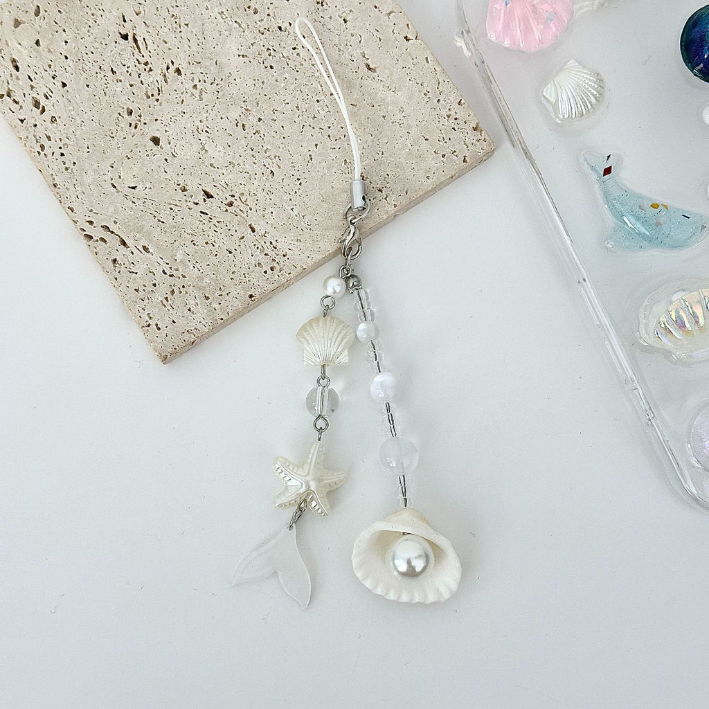 Pearl Shell Dangle Charm Keychain - White-1