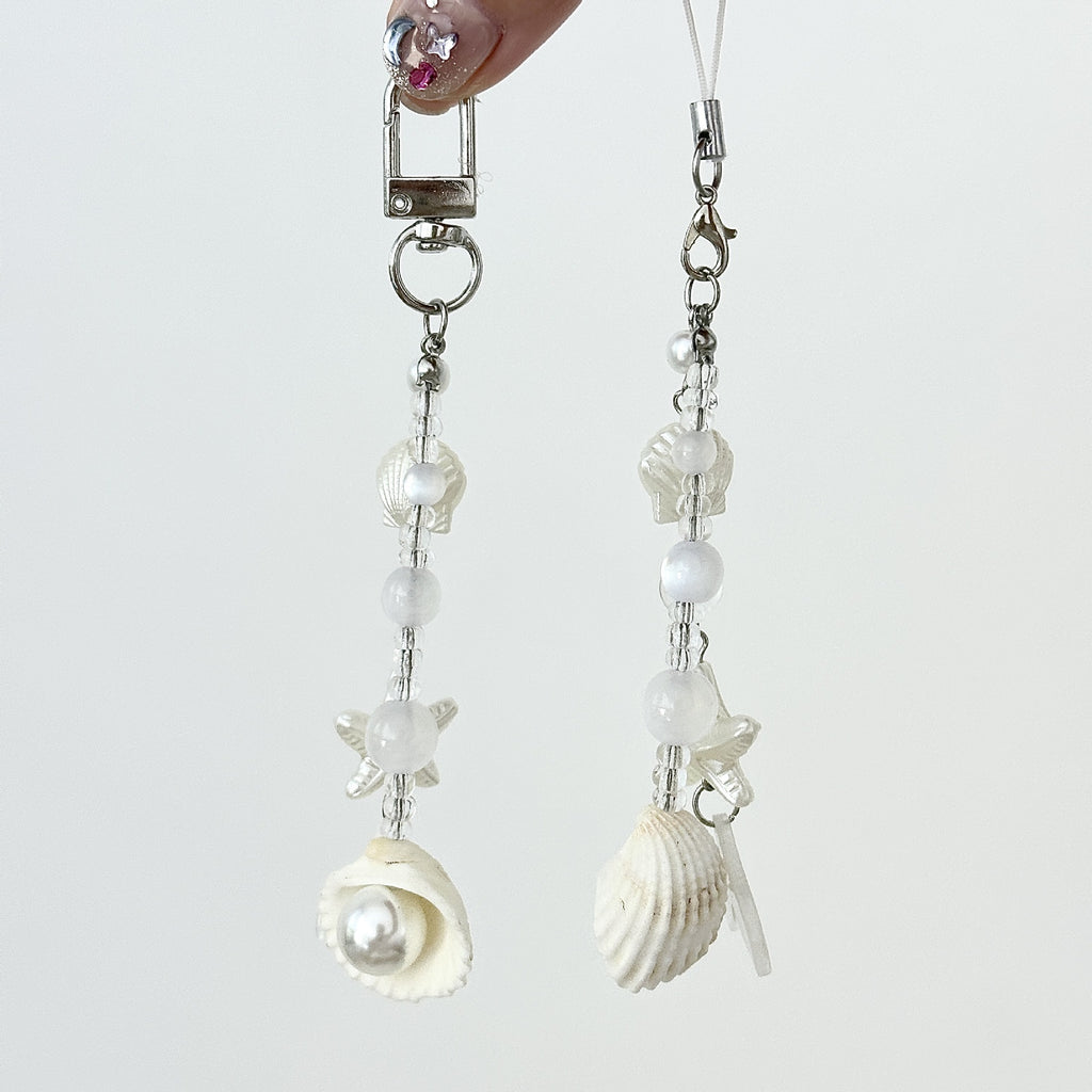 Pearl Shell Dangle Charm Keychain - White-2 - 1
