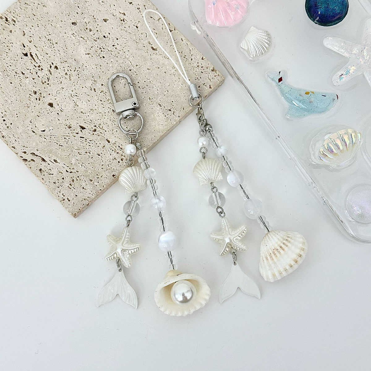 Pearl Shell Dangle Charm Keychain - view 1
