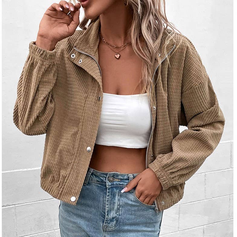 Corduroy Snap Front Cropped Jacket