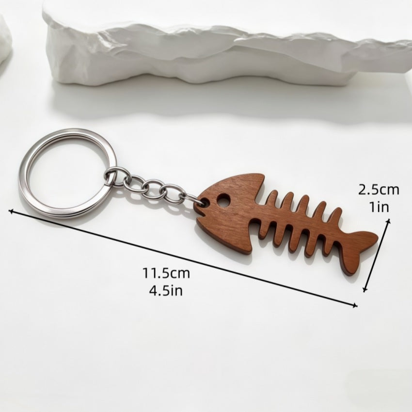 Wooden Fish Skeleton Keychain Bag Charm - Coffee - 1