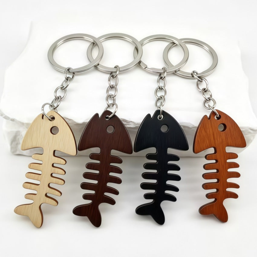 Wooden Fish Skeleton Keychain Bag Charm - Coffee - 2