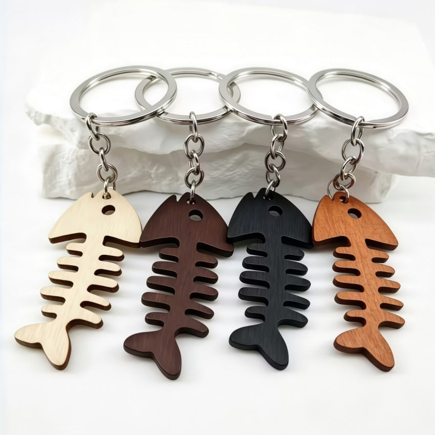 Wooden Fish Skeleton Keychain Bag Charm - Coffee - 3