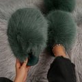 Fluffy Faux Fur Closed Toe House Slippers - Dark Green