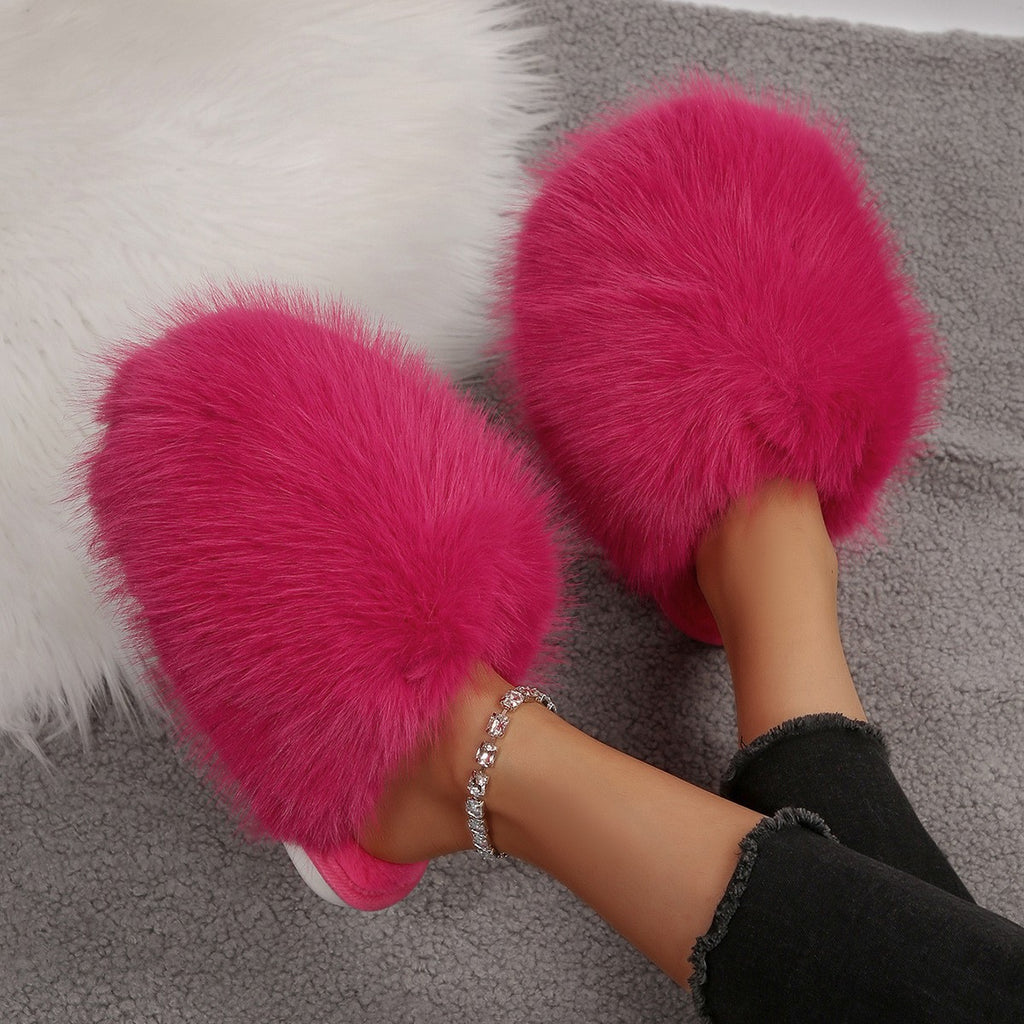 Fluffy Faux Fur Closed Toe House Slippers