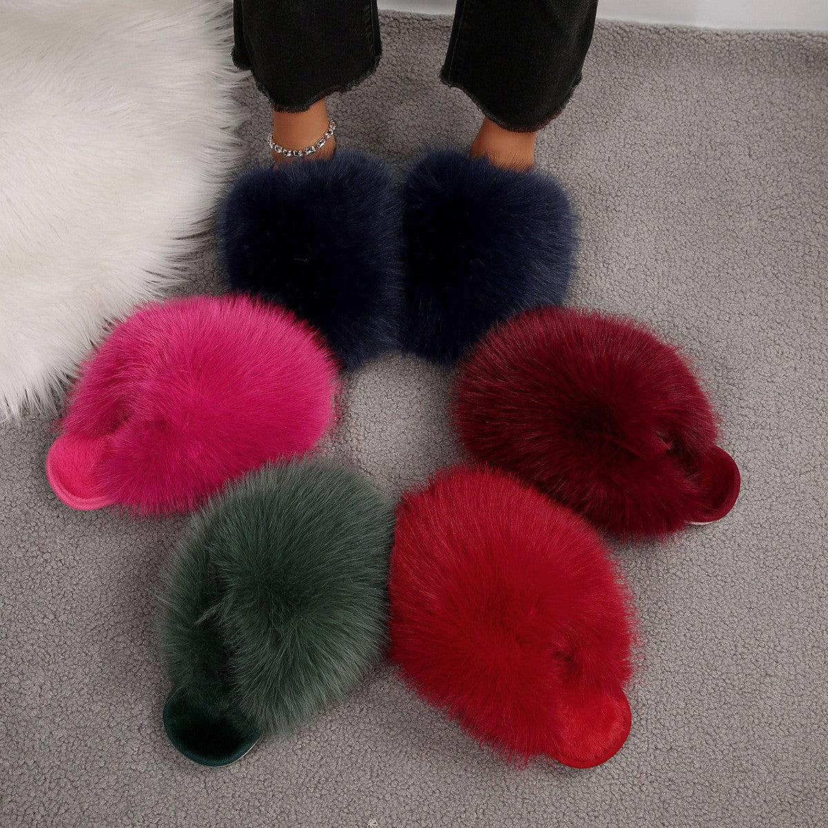 Fluffy Faux Fur Closed Toe House Slippers