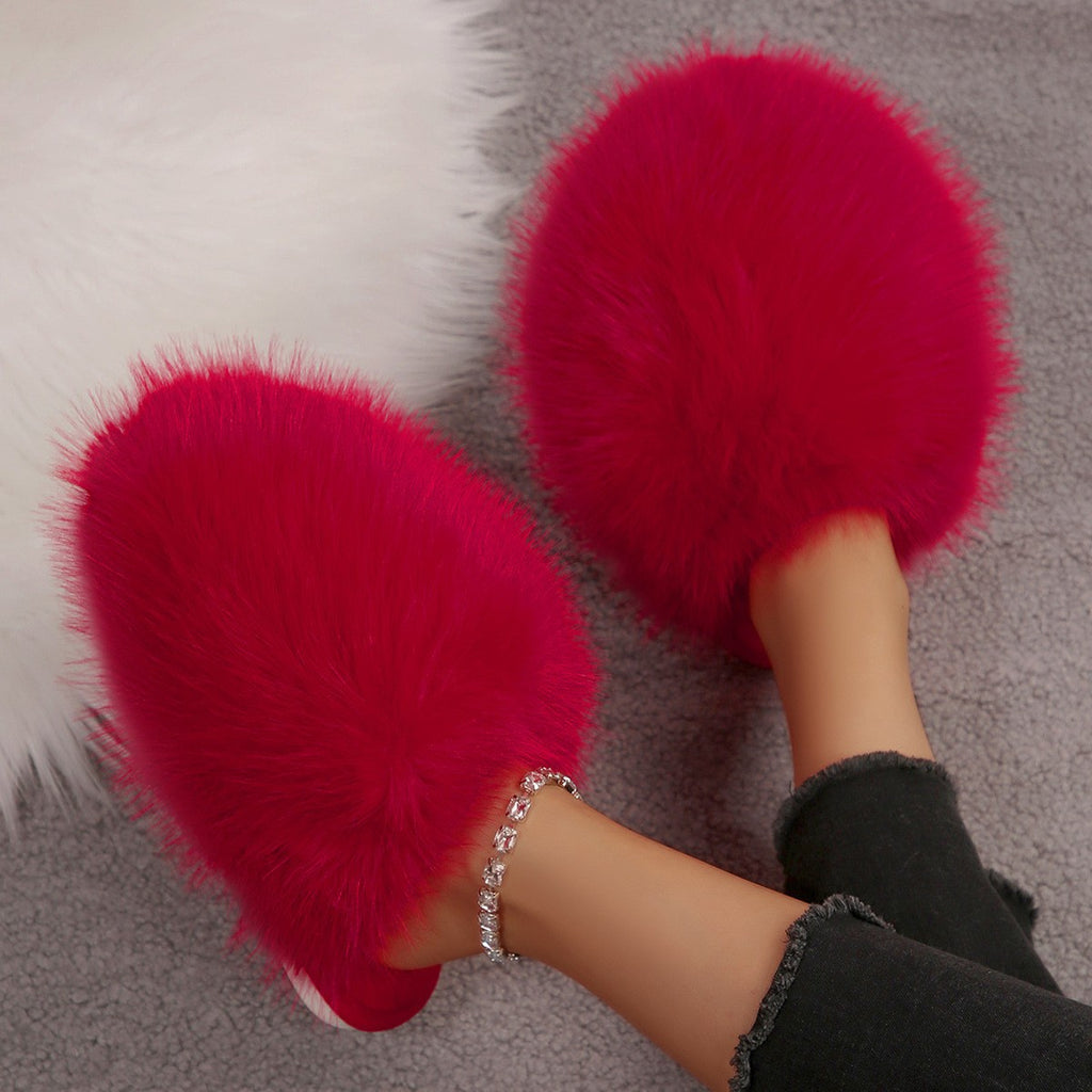 Fluffy Faux Fur Closed Toe House Slippers