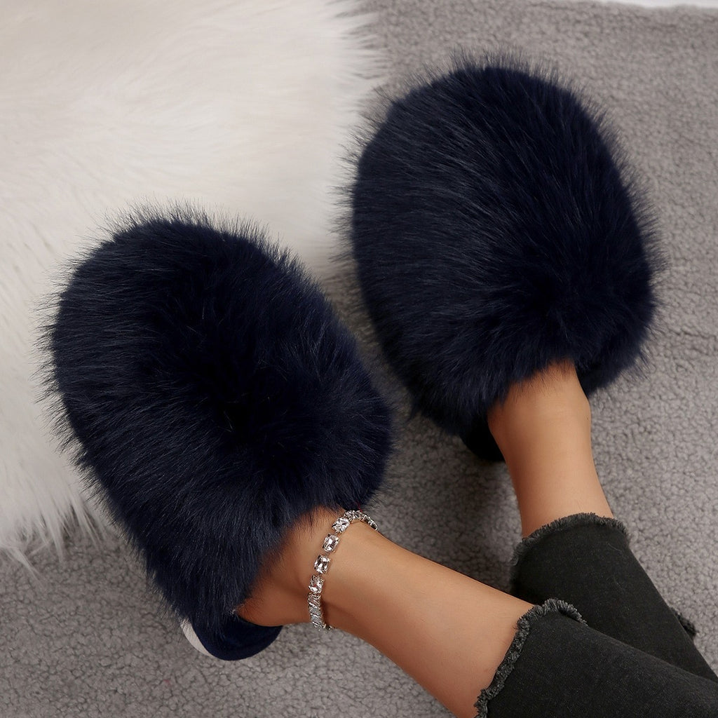Fluffy Faux Fur Closed Toe House Slippers