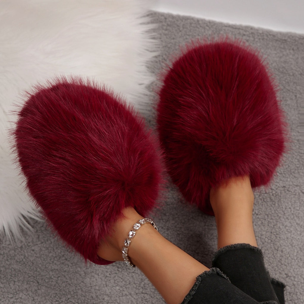 Fluffy Faux Fur Closed Toe House Slippers