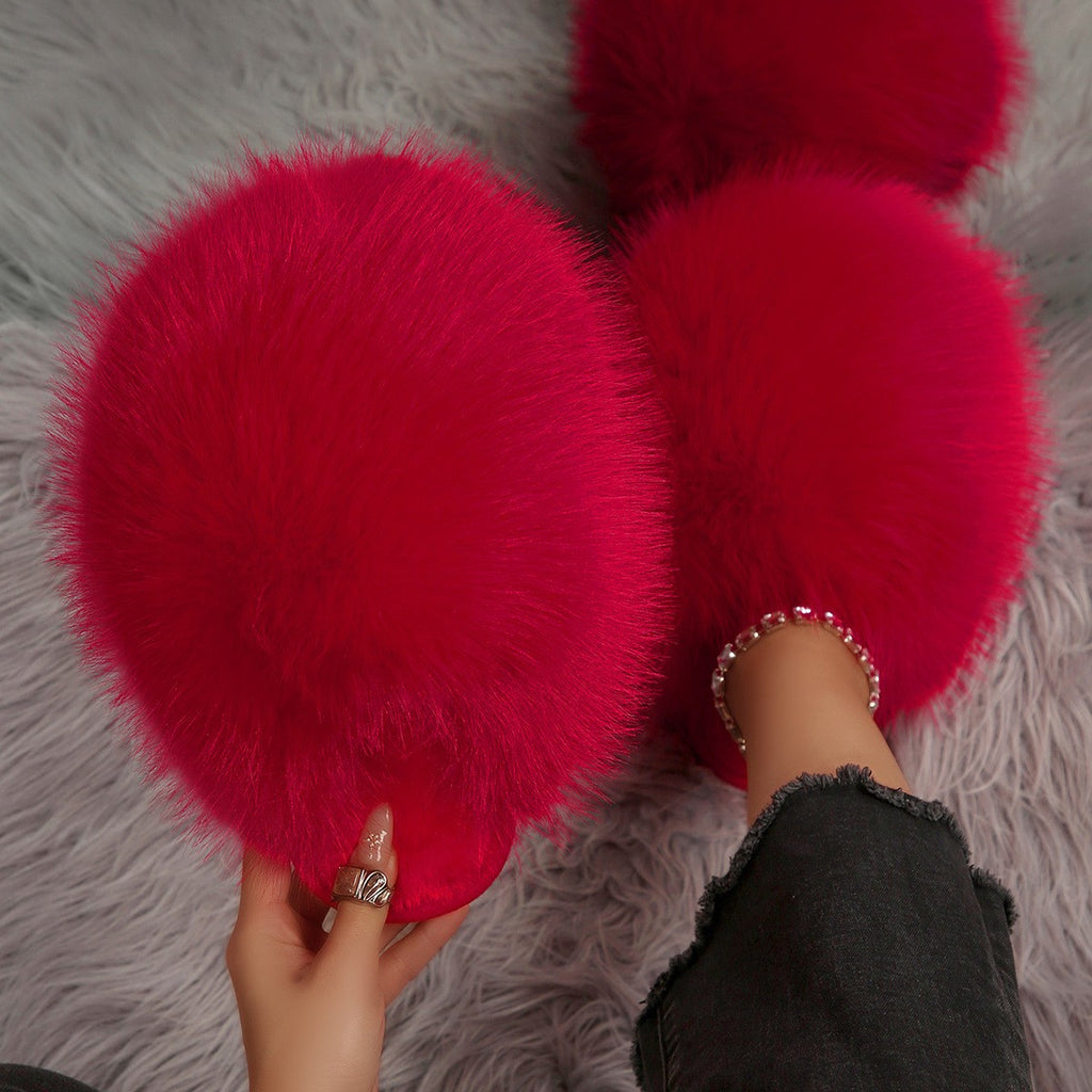 Fluffy Faux Fur Closed Toe House Slippers