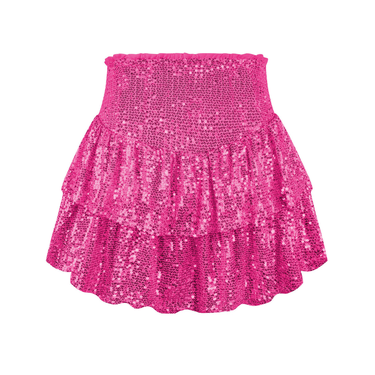Sequin Tiered Ruffle Cheerleader Mini Skirt - Fuchsia