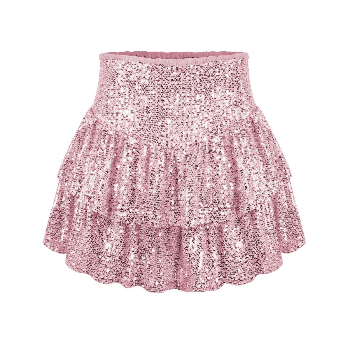 Sequin Tiered Ruffle Cheerleader Mini Skirt - Pink
