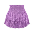 Sequin Tiered Ruffle Cheerleader Mini Skirt - Purple